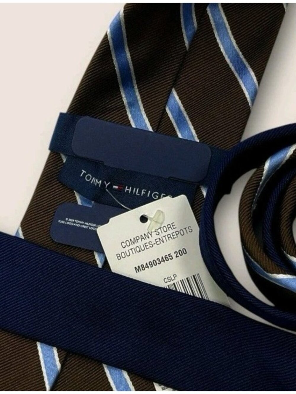 NEW TOMMY HILFIGER Silk Tie Brown Blue Striped W:3.4" - Picture 2 of 6